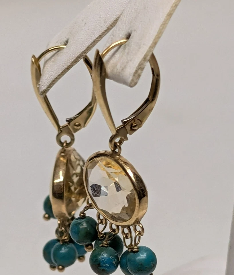 Juego de pendientes vintage de oro amarillo de 14k turquesa citrino 4,1 gramos en total Foto 3 de 4