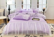 Lace Ruffled Duvet Cover Set, Bow Duvet Cover, Twin Princess Bedding,100 Pol...