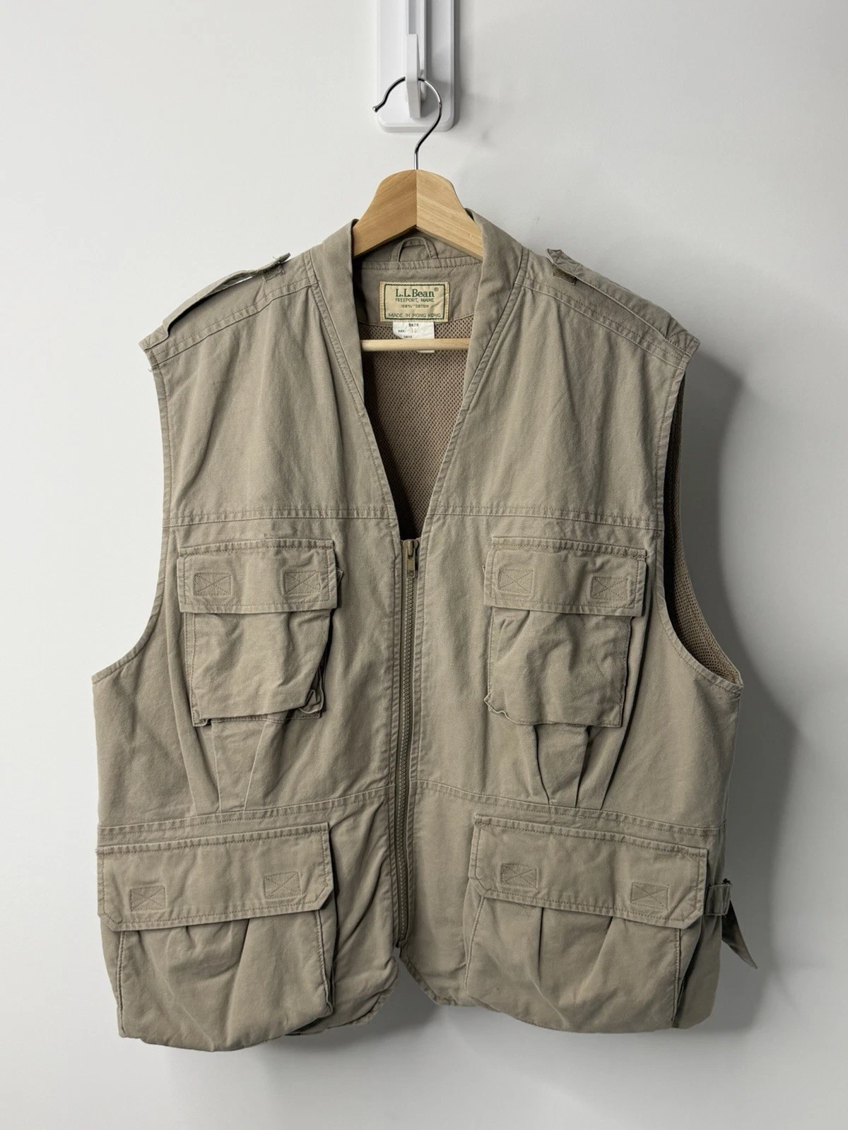 VTG L.L. Bean Safari Vest Mens Large Khaki Tan Mesh Fishing Hunting Outdoor 90s