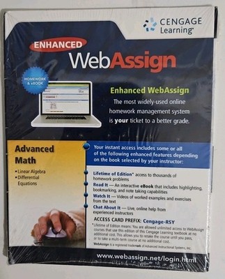 ADVANCED MATH WEBASSIGN-ACCESS - Printed Access Code New