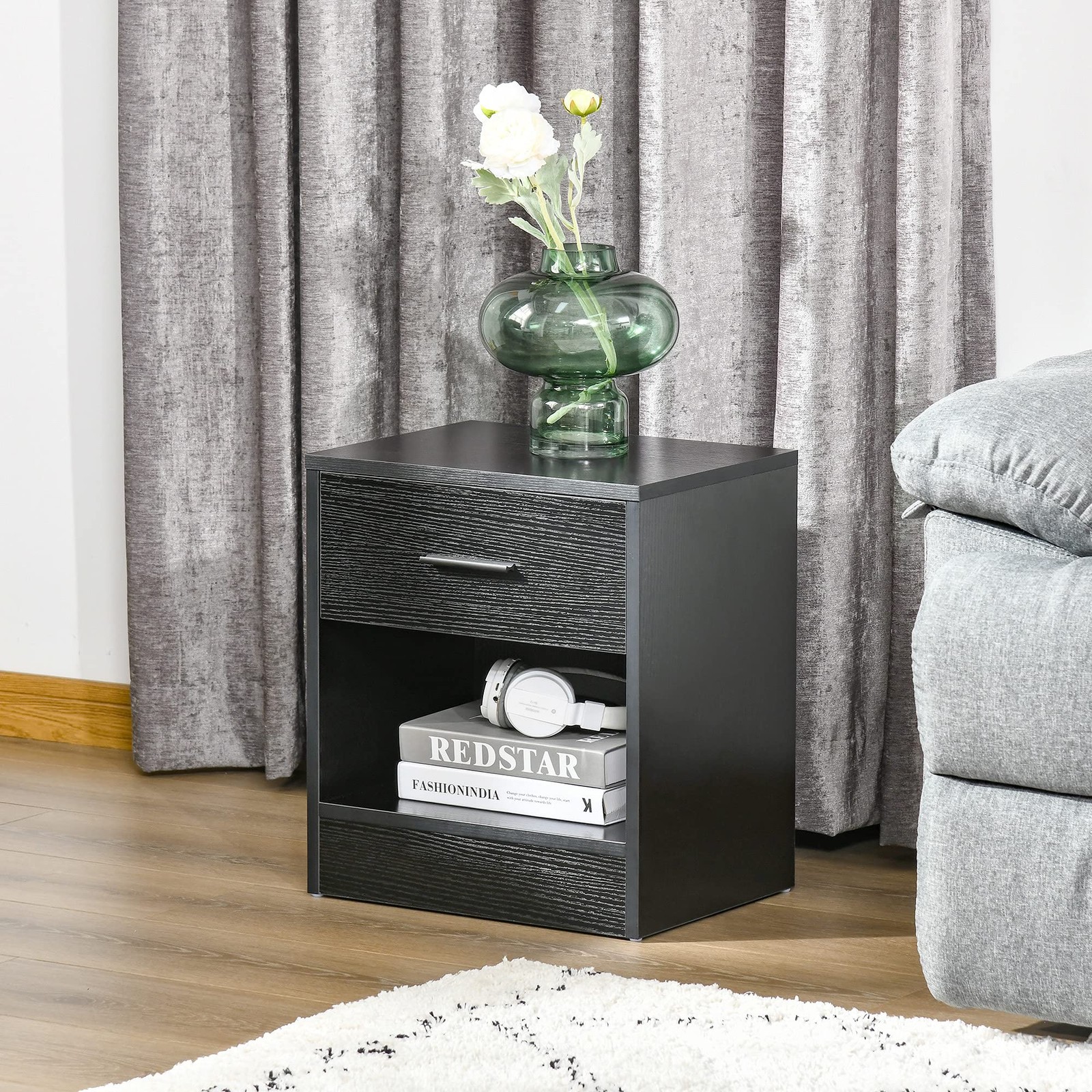 Modern Accent End Table with Drawer and Storage Shelf, Sofa Side Table for Li...