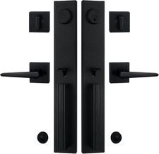 Matte Black Double Door Handle Set - Keyed Entry Dummy Style