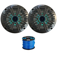 Kicker 6.5" 2-Way 195W Marine LED Speakers Pair w/ Charcoal Grilles, Wire