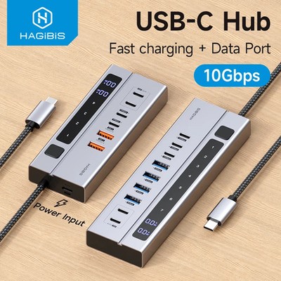 Hagibis USB C Hub 10Gbps 9-Port Docking Station LED Display On/Off Switches