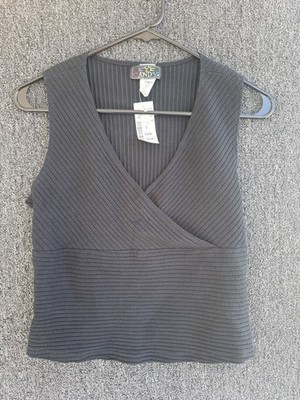 Vintage Y2k Eye Candy black Ribbed minimalist slightly cropped tank L