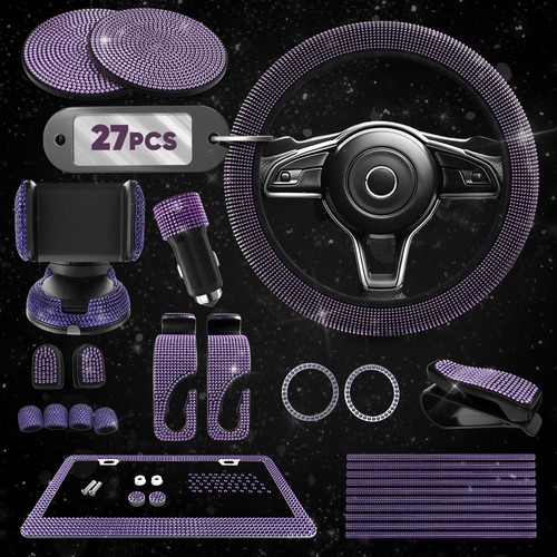 27 Piece Purple Bling Car Interior Accessories Set