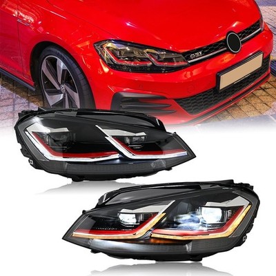 2x Full LED Projector Headlights For 2015-2017 MK7 VW Golf - RED Switchback DRL