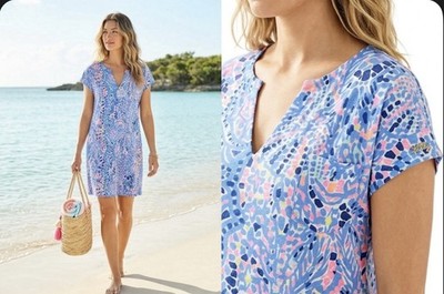 Lilly Pulitzer Duval T Shirt Dress 100% Linen Size XXS Blue