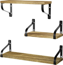 Floating Shelves Wall Mounted Set of 3, Rustic Wood Wall Storage Shelves for Bed
