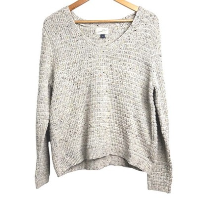 Universal Thread Womens Gray Speckled V Neck Long Sleeve Pullover Knit Sweater S