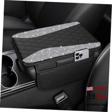 Bling Car Center Console Cover, Leather Middle Console Cover Silver Diamond