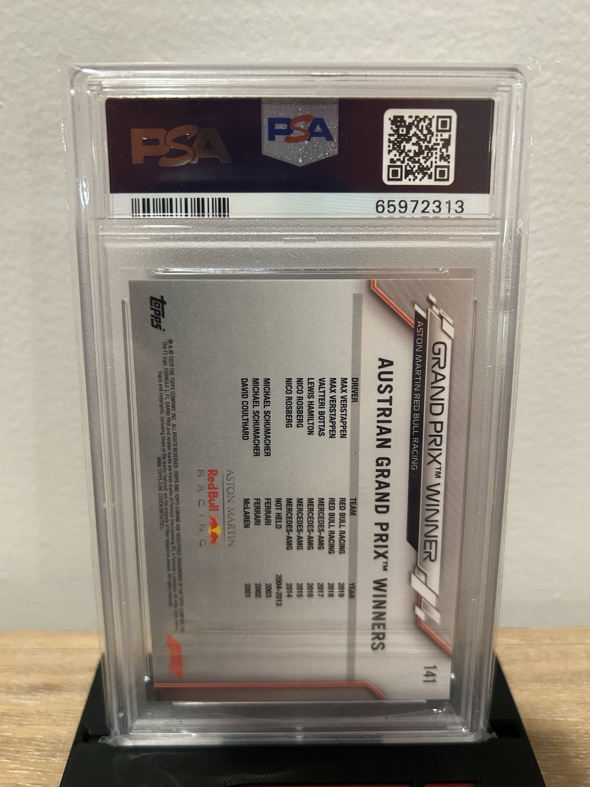 Topps 2020 Chrome F1 Sapphire Max Verstappen Grand Prix Winner #141 PSA view 2