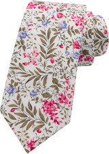 Men Skinny Tie Cotton Floral Necktie for Wedding Groomsmen Tie