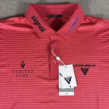 Levelwear Grid Polo Shirt Mens XL Pink Stripe Veritex Bank Golf Tour Korn Ferry
