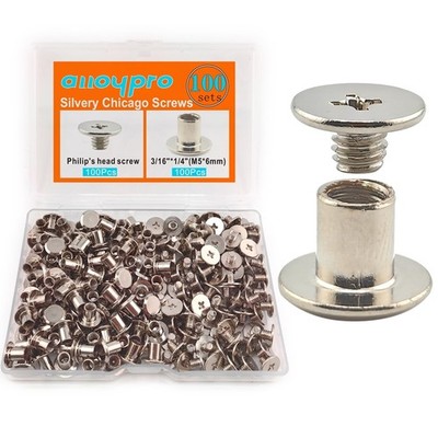 100 Sets Silvery Chicago Binding Screws Assorted Kit Nail Rivet Chicago Butto...