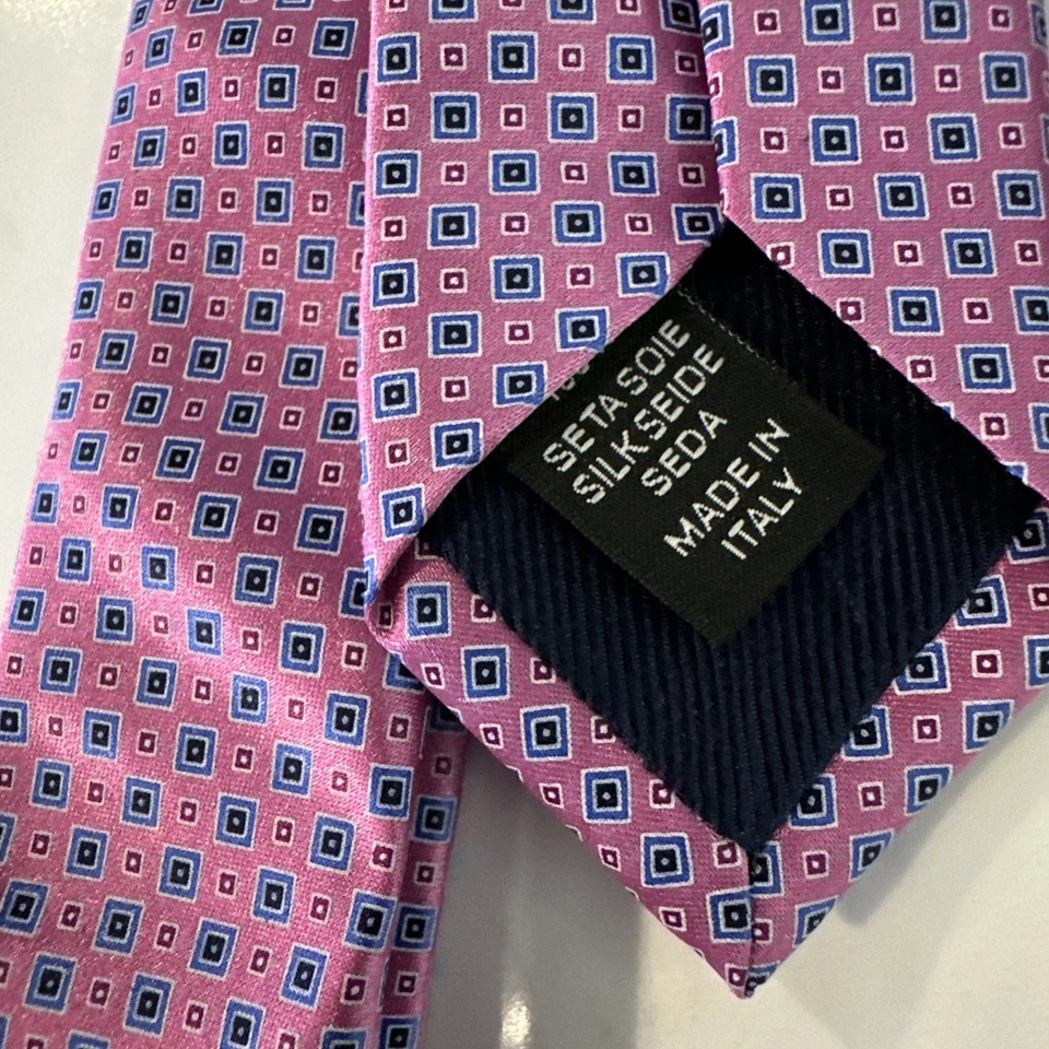 Мужской галстук Ermenegildo Zegna геометрический розовый и синий 100% шелк сделано в Италии - Изображение 3 из 4