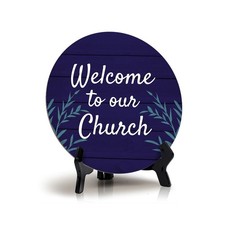 Welcome to Our Church Circle Table Sign with Acrylic Stand 5x5" 