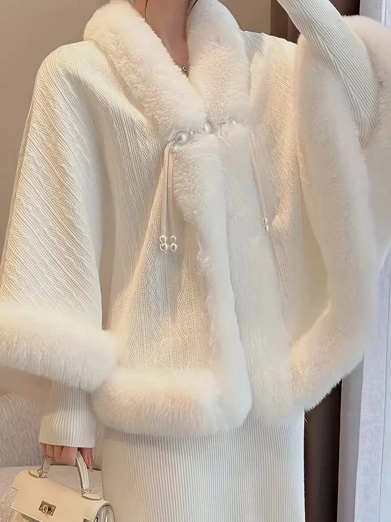 Women'S Elegant Velvet Cape Shawl - Plush Faux Fur Warm Winter Jacket with Adjus
Opens in a new wind