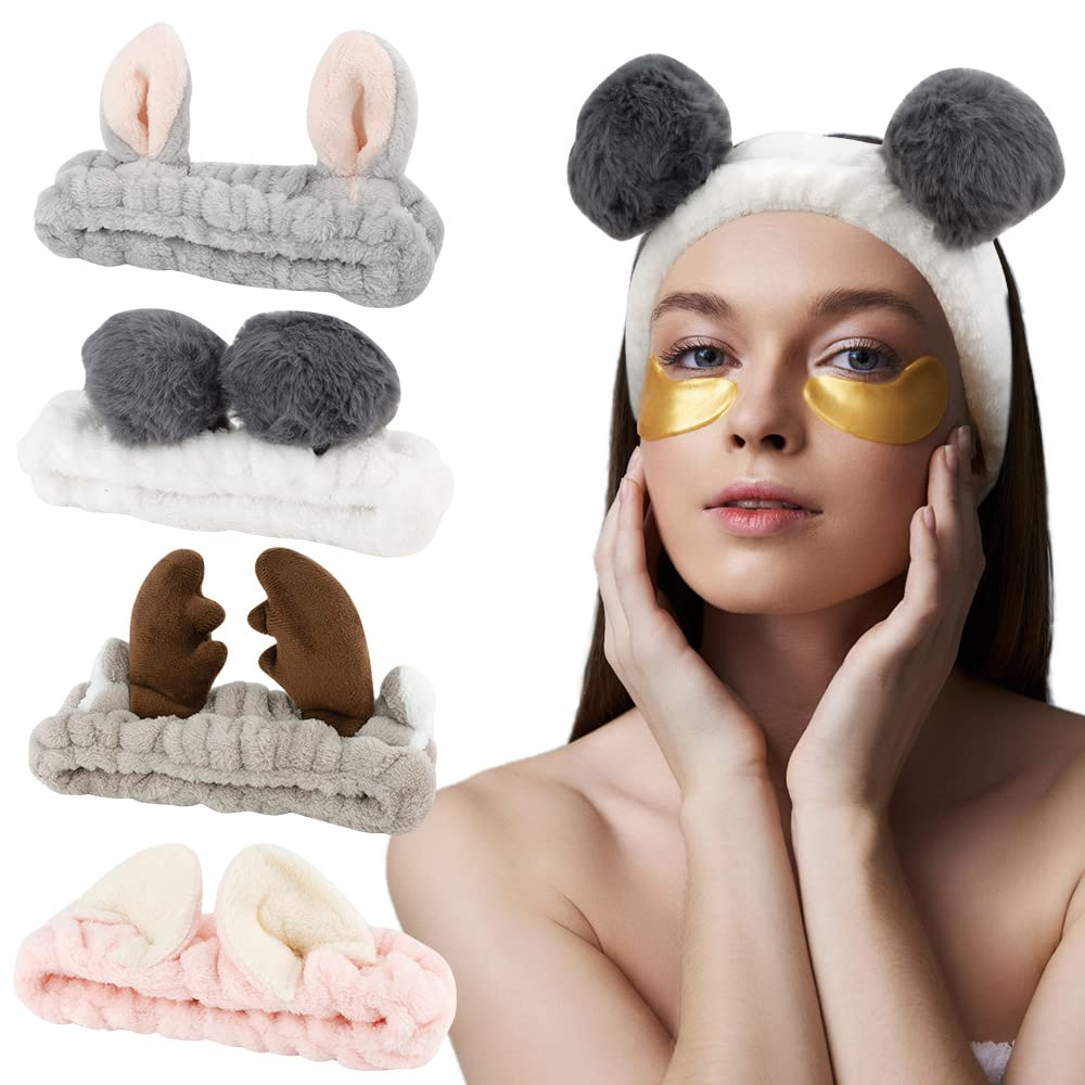 Animals Ears Headbands, Cute Makeup Spa Fuzzy Skincare Headband for Washing Face