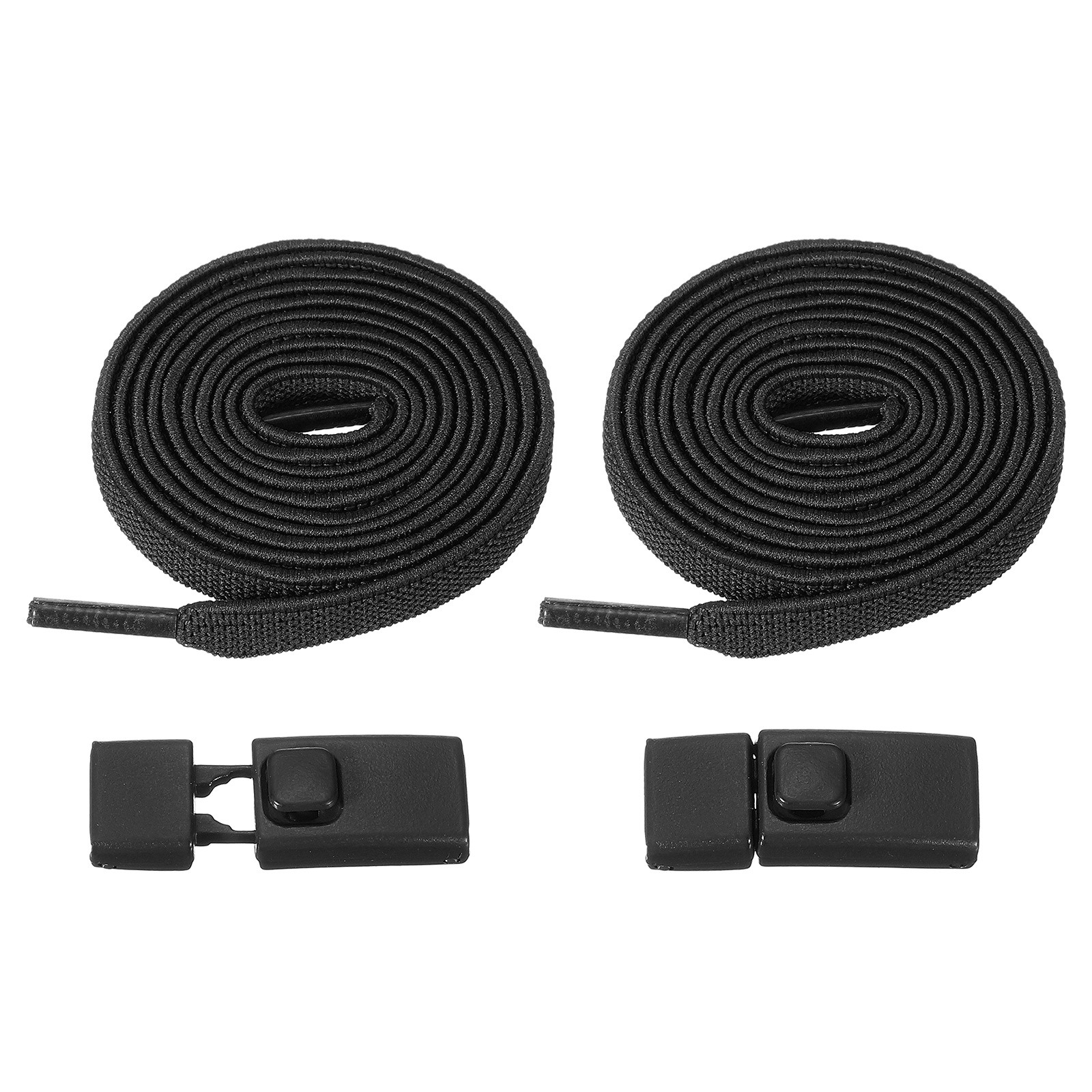 No Tie Shoelaces with 2 Metal Square Buckle Clips, 1Pair & Black