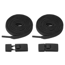 No Tie Shoelaces with 2 Metal Square Buckle Clips, 1Pair & Black