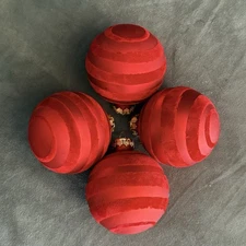 Rauch Red Flocked Stripe Glass Ornaments Set 4 Vintage Christmas Balls 3” 80s/90