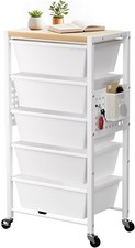 Rolling Cart W/ 5 Drawers Plastic Drawer Storage Carts W/ Wheels Wooden