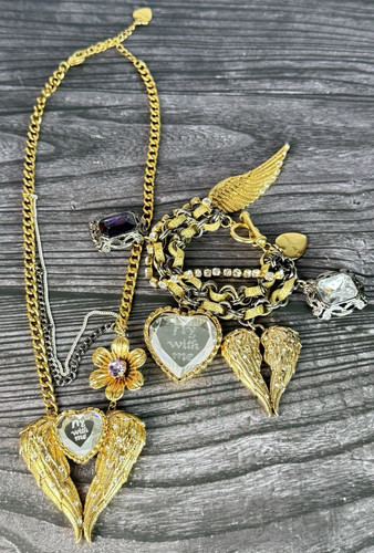 Betsey Johnson Fly with Me Angel Wing Necklace & Bracelet Set • Rare Whimsical