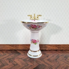 Dollhouse Pedestal Sink Bathroom Dresden Rose Reutter Porcelain 1:12 Scale