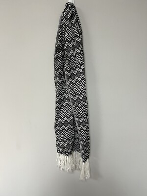 LINEA DE TEJIDOS Susitex BABY ALPACA Black White SCARF FRINGED 8 x 57'' SEE
