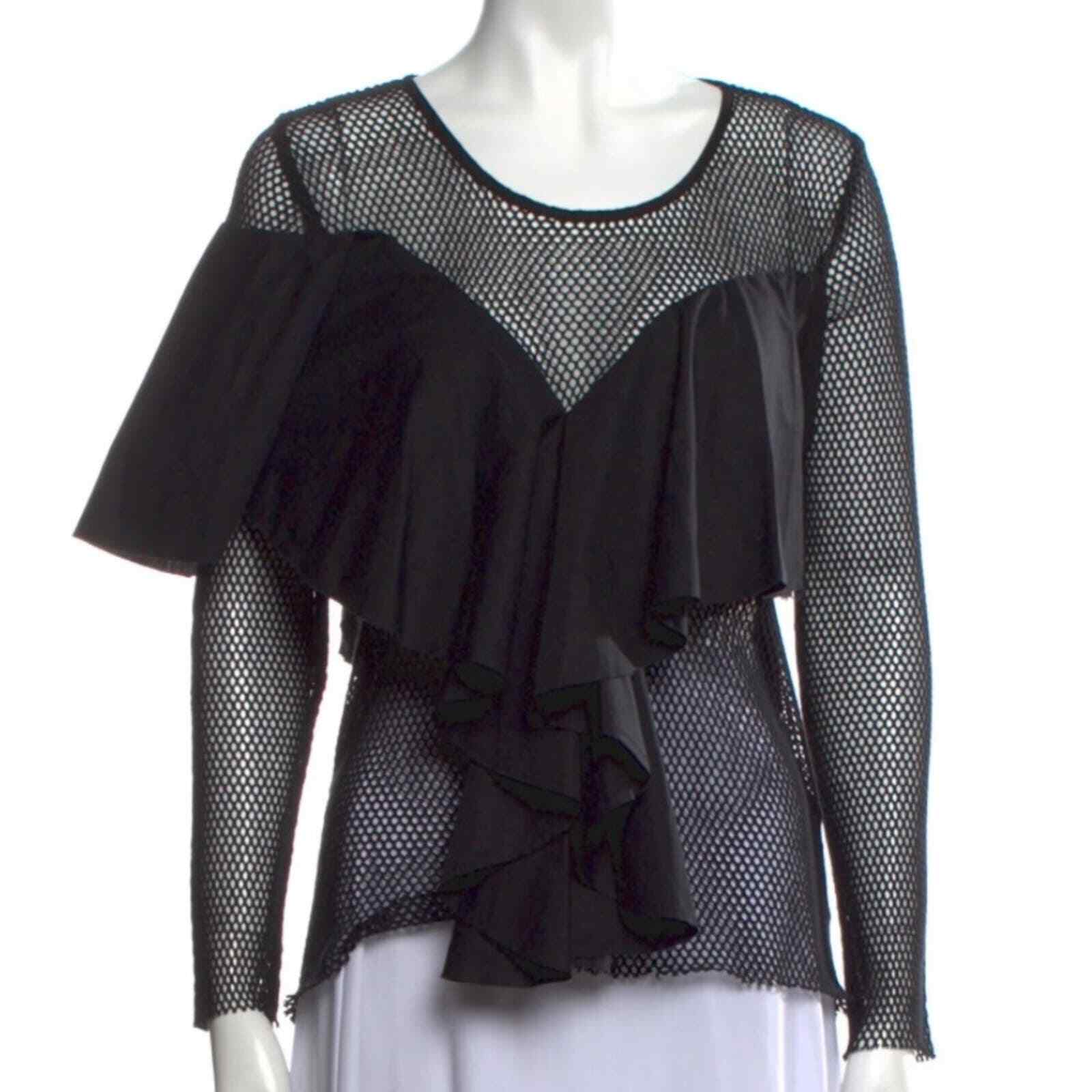 ALTRA Ogni altro top Paris in rete nera manica lunga asimmetrico bordo grezzo nuovo con etichette