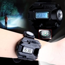 Tactical LED Display USB Rechargeable Wrist Watch Flashlight Torch