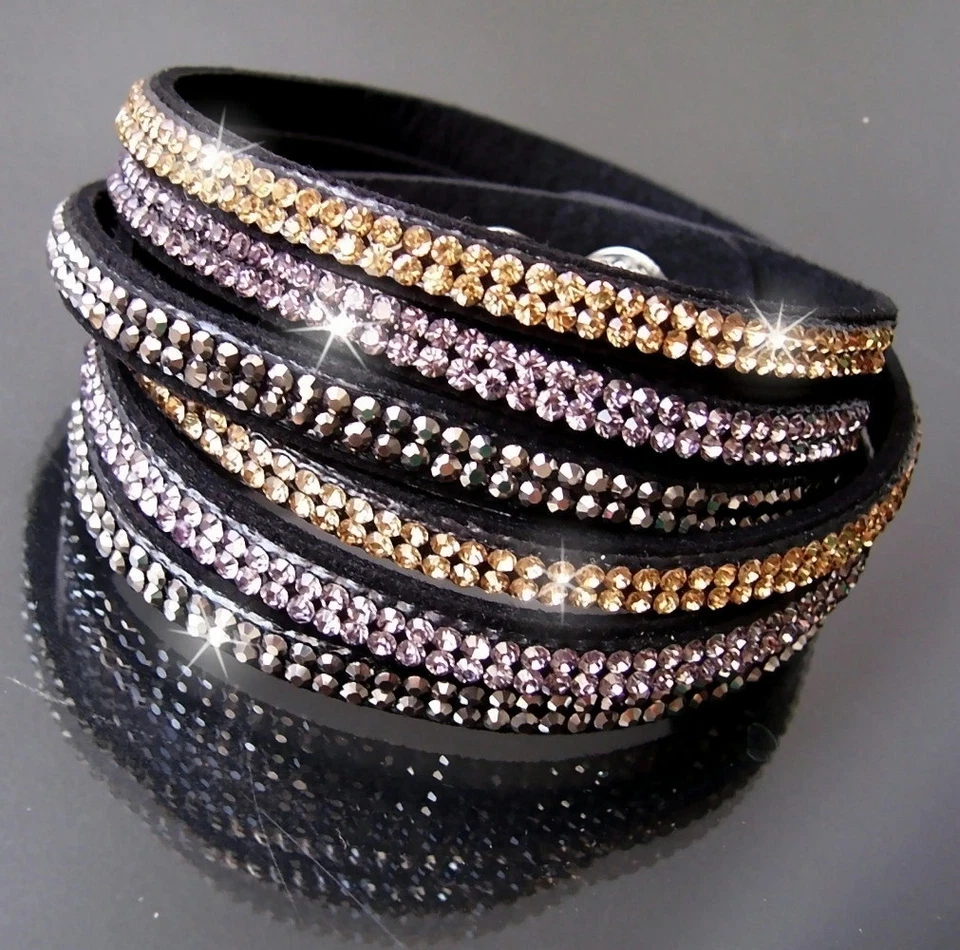 Wickelarmband LederLook Strass Damen Armband Strassarmband Modeschmuck neu VA22* - Bild 4 von 4
