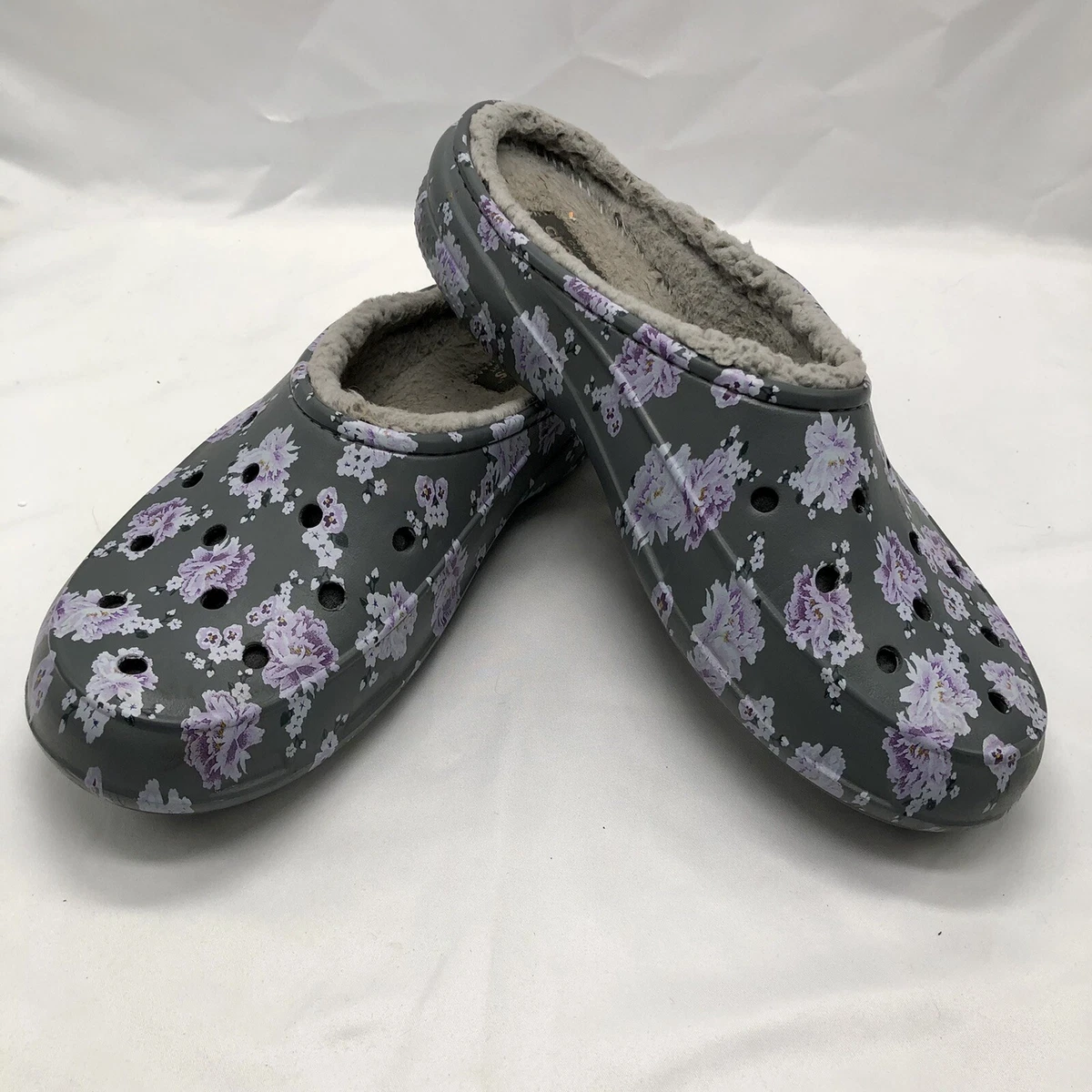 Crocs Freesail Floral Pearl White Printed Lined Clogs Mule Size 11