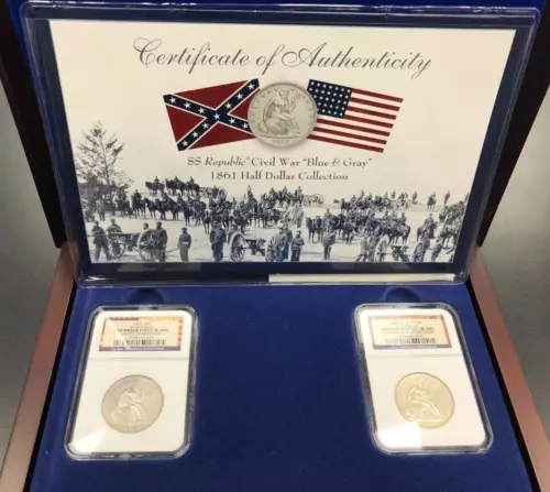 1861 USA & 1861-O CSA Seated Half Dollar ~ SS Republic Set NGC Shipwreck Effect