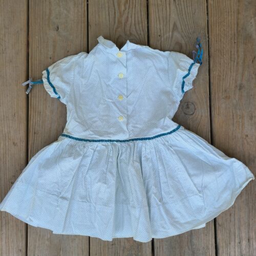 Vestido de Colección 17" Artesanal Frock Blanco con lunares azules algodón bebé niño pequeño muñeca - Imagen 2 de 7