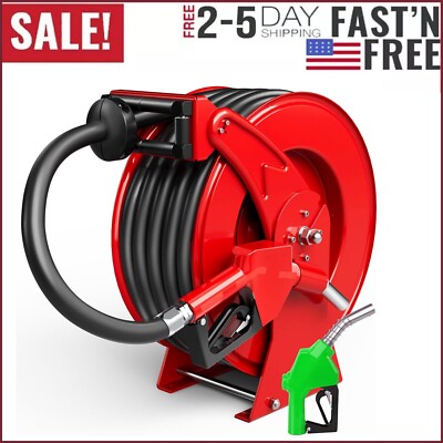 Fuel Hose Reel, 3/4'' x 50FT Extra Long Diesel Hose Reel with Fueling Nozzle