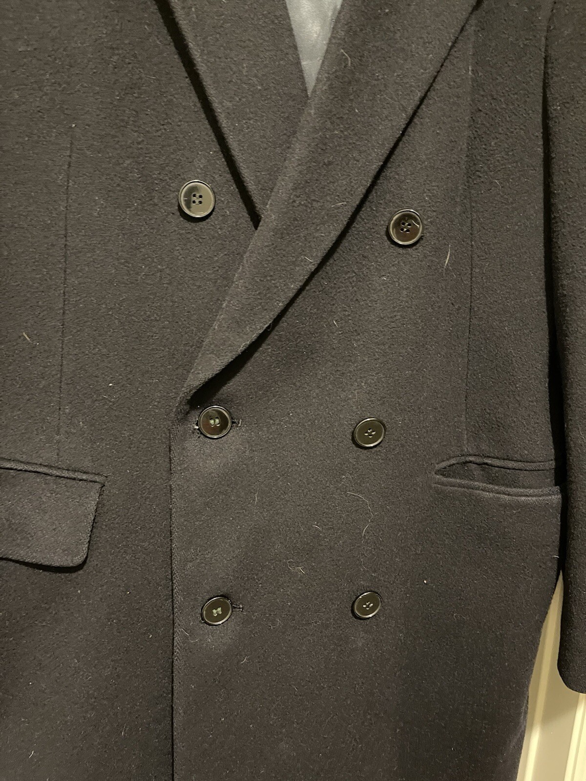 Cappotto soprabito vintage Yves Saint Laurent nero doppiopetto lana pesante NO TAGLIA ETICHETTA