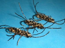 FLY FISHING FLIES - Beige/Black PAT's RUBBER LEG STONE NYMPH size #6 (6 pcs.)