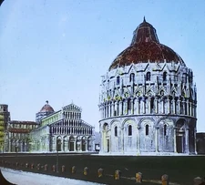 Baptistry, Duomo & Tower, Pisa, Italy, c1900s Magic Lantern Glass Slide