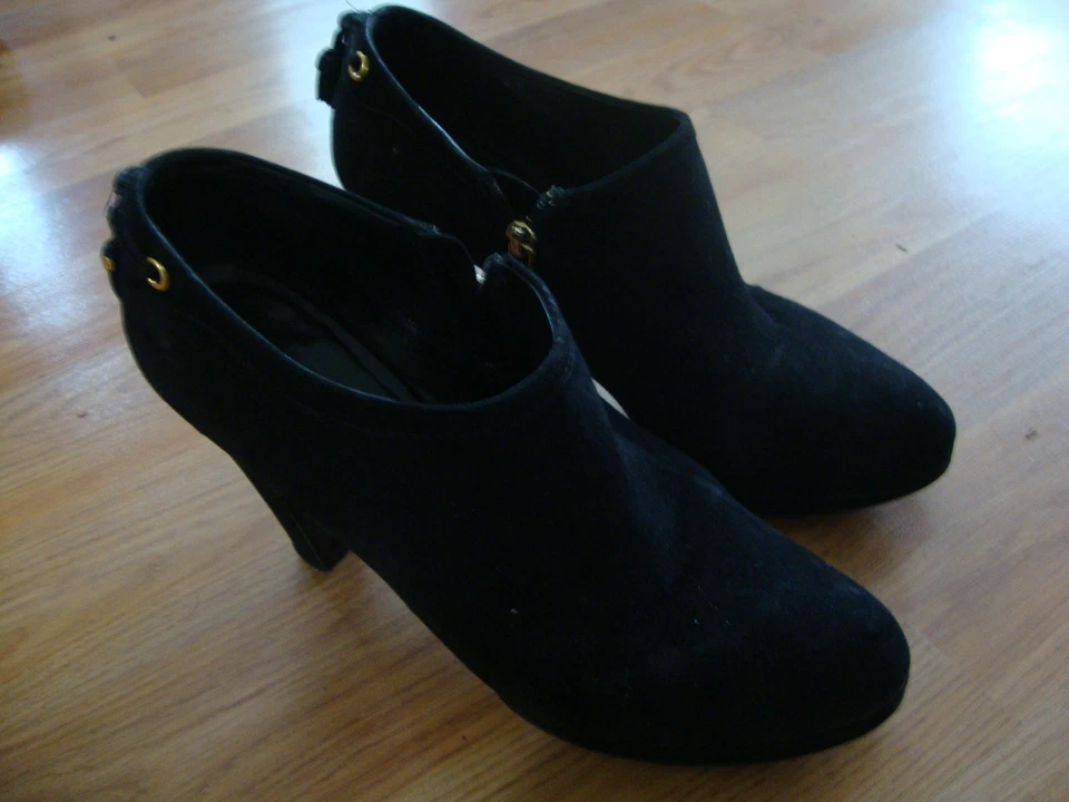 ZAPATOS COCHE CUERO NEGRO BOTAS AL TOBILLO MUJER TALLA 41 EU 9.5 US MADE IN ITALY  Foto 2 de 4