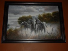 African Elephants, Queen Elizabeth National Park, Original Oil painting