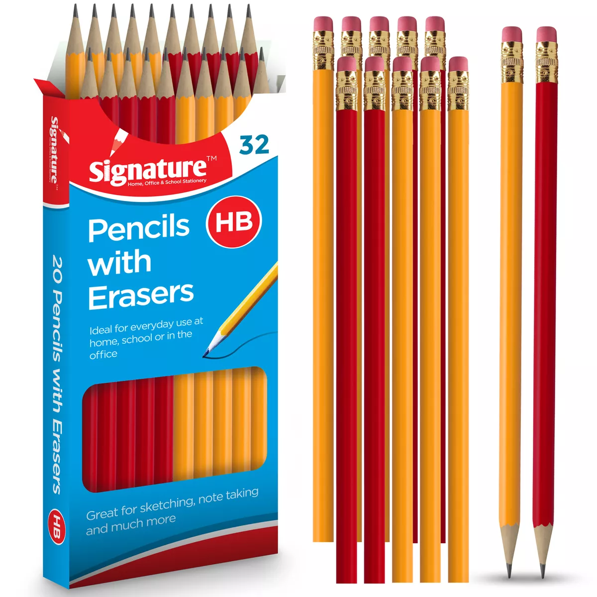 HB Pencils With Eraser Rubber Tip - Drawing Sketch Quality Red