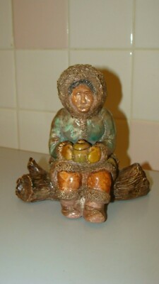 RARE Vintage Authentic Handcraft From Alaska Ceramic Eskimo Figurine 