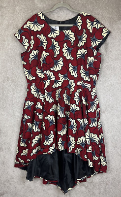 Heritage Clothing Dress Womens 3XL Red Floral Cap Sleeve High Low NEW- 3083*