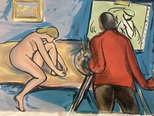 Lithograph Antoine Serra Art Engraving 1970 The Painter and His Model