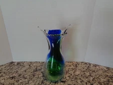 Vintage Murano Two-Tone Glass Vase Blue and Green Beautiful