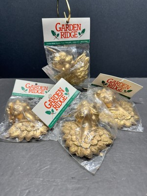 Vintage Garden Ridge Gold Angel Christmas Ornaments Lot Of 4 NIP Plastic 