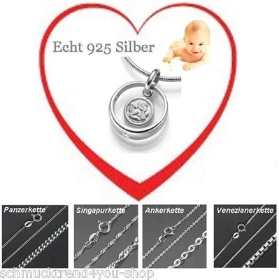 MARKENLOS - SCHMUCK ECHTSCHMUCK Taufring Zirkonia Schutzengel Anhänger Kette Silber 925 Taufe Schmuck Geschenke