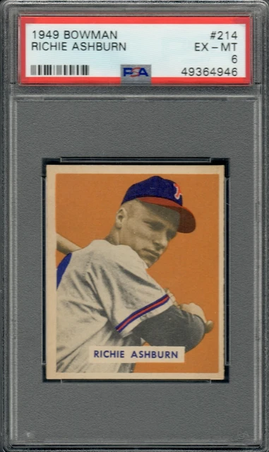 🔥Richie Ashburn 1949 Bowman #214 Philadelphia Phillies HOF Rookie PSA 6